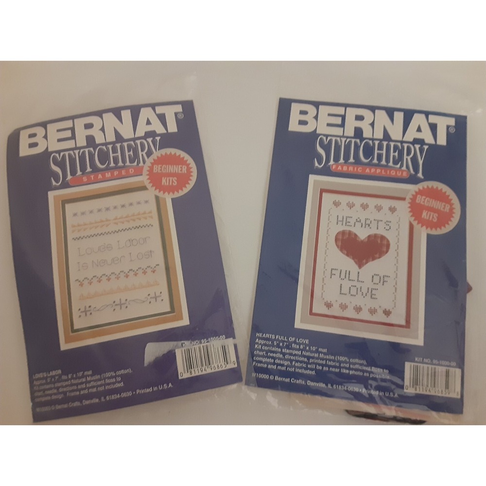 Bernat Cross Stitch‎ Kit/Appli "Hearts Full Of Love"/ "Love's Labor" 2 New Kits